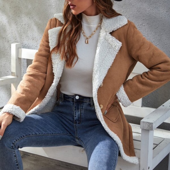 Cozy Burgundy Teddy Vegan Suede Button up Jacket Coat Winter - Picture 11 of 13